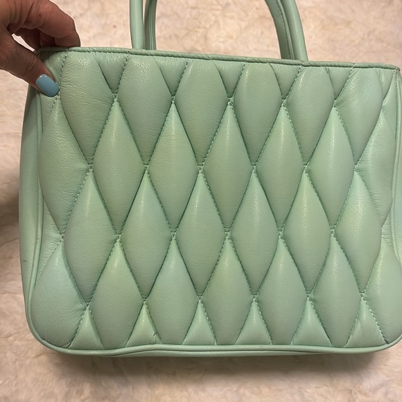Ecostitch vegan leather Mint Grn puffy woven Tote top handles cross body strap - Picture 8 of 16